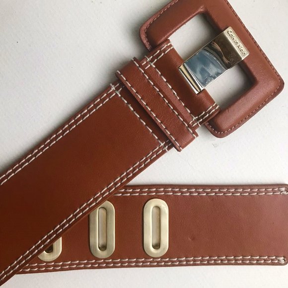 Calvin Klein Cognac Colour Square Buckle Leather Buckle Made in Italy - Picture 2 of 4